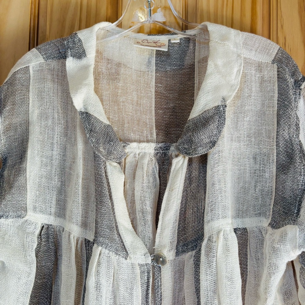 Paper Lace Lagenlook Boho 100% Linen Open Front Cardigan Duster - Picture 3 of 15
